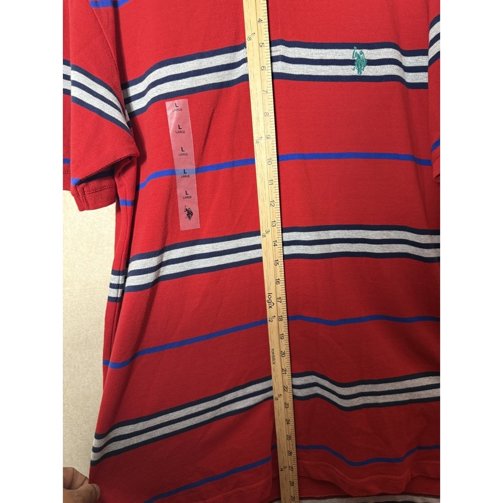 NWT‎ U.S. Polo Assn. Men's Large Red Striped Short Sleeve Pique Polo Shirt - Picture 6 of 6